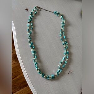 Turquoise and White Beaded Necklace